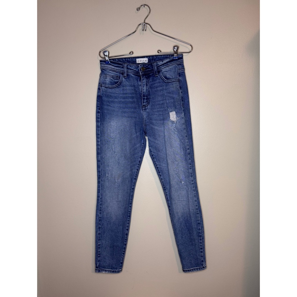 Cello High Rise Skinny Jeans Dark Wash Distressed Knee Size 3